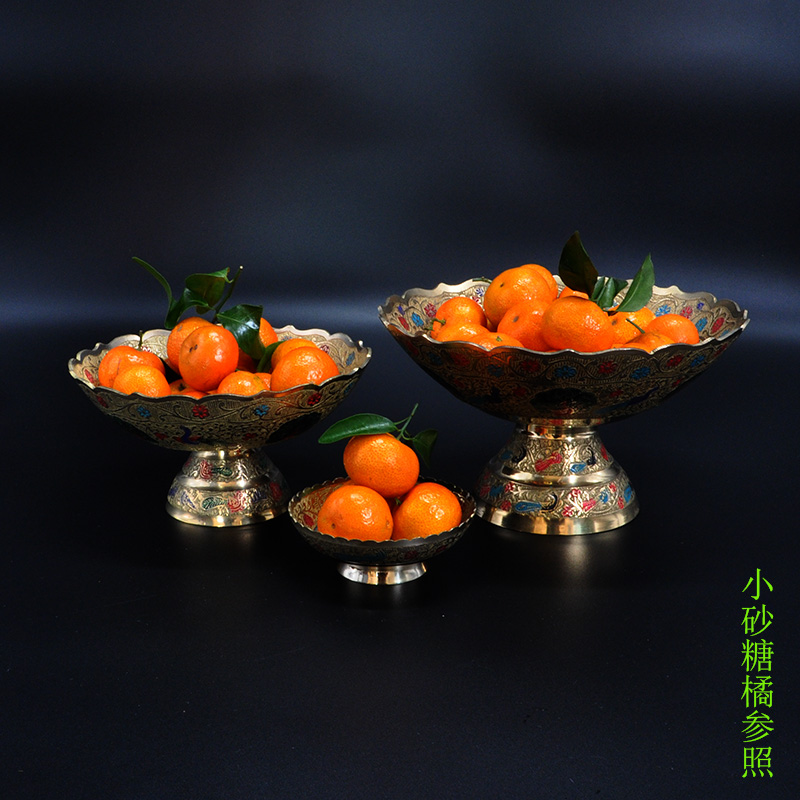 Nepal hand-painted high-legged tribute plate Exquisite Copper home peacock fruit plate diameter 18 cm