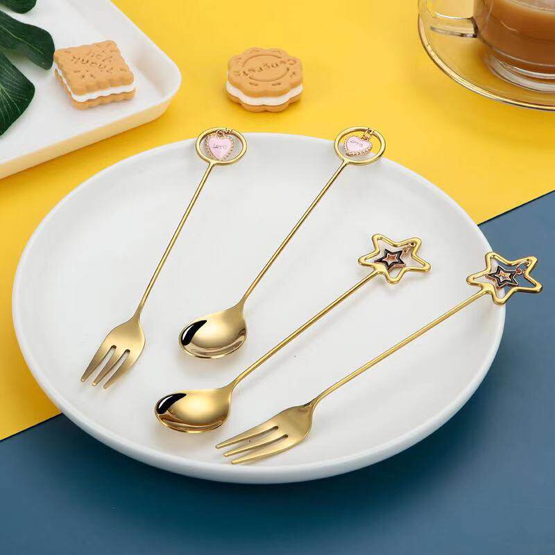 Creative Spoon Fork Heart Shaped Coffee Stirring Spoon Dessert Fork Spoon Wedding Accompanying Gift Fork Spoon Gift Box Three