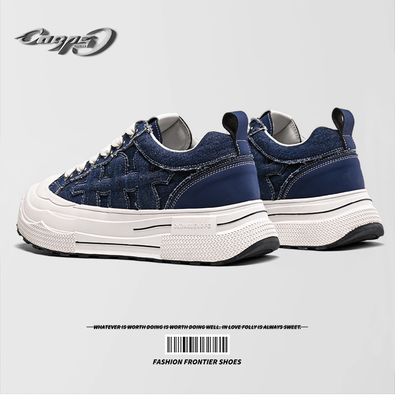 Ensemble Series Carpe Diem Wang Hedi's Same Style Blue Plum Blossom Canvas Shoes, Unisex Design, Vintage Sneakers