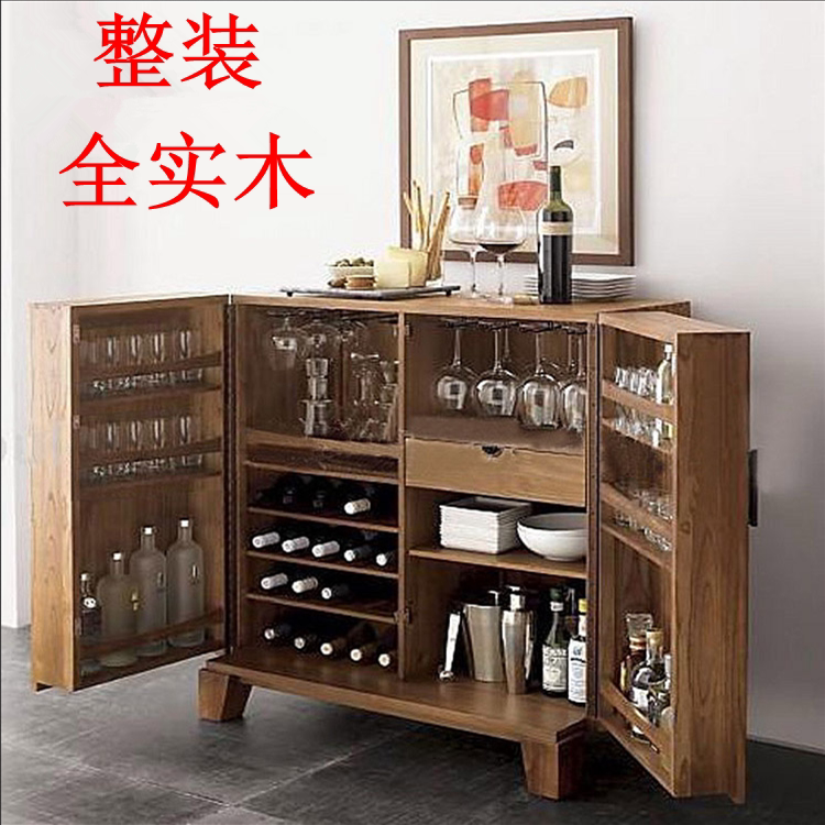 All solid wood new Chinese wine cabinet kitchen retro storage dining cabinet home American elm dining room wine cabinet