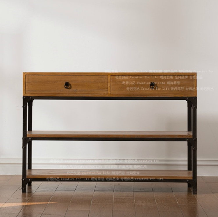 American industrial style retro wrought iron sideboard drawer locker bedside table solid wood bookshelf drawer TV cabinet