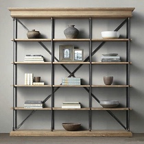loft iron art bookshelf rack retro solid wood shelf living room floor multilayer frame creative assembly simple partition