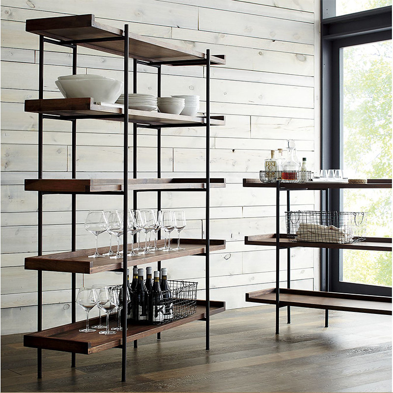 American retro loft simple shelf industrial style solid wood bookshelf bookcase living room floor multi-layer creative shelf
