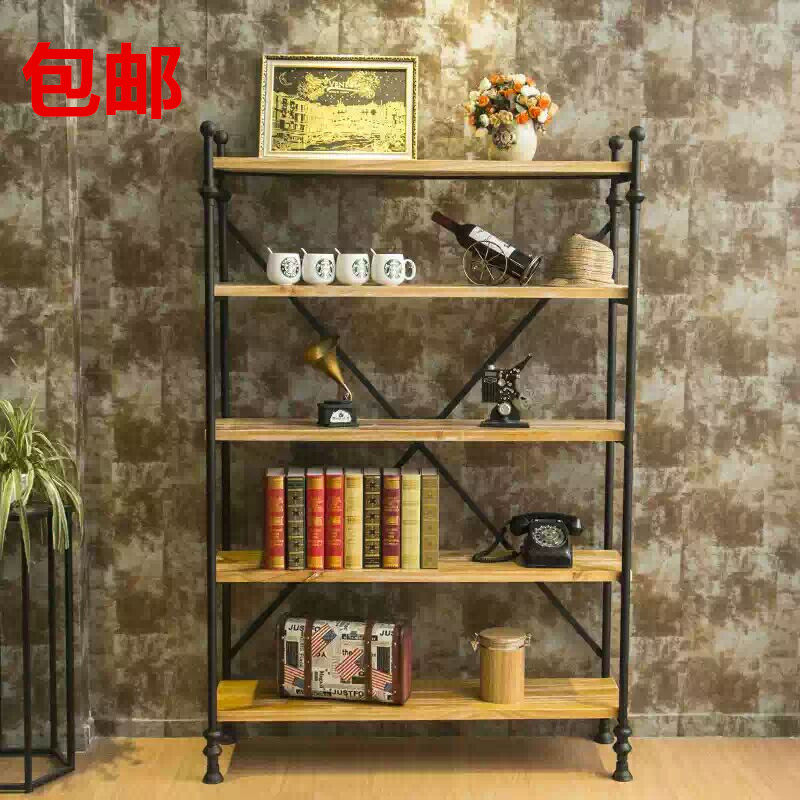 American style wrought iron bookshelf rack retro industrial style multi-layer storage rack to make old solid wood clapboard display cabinet