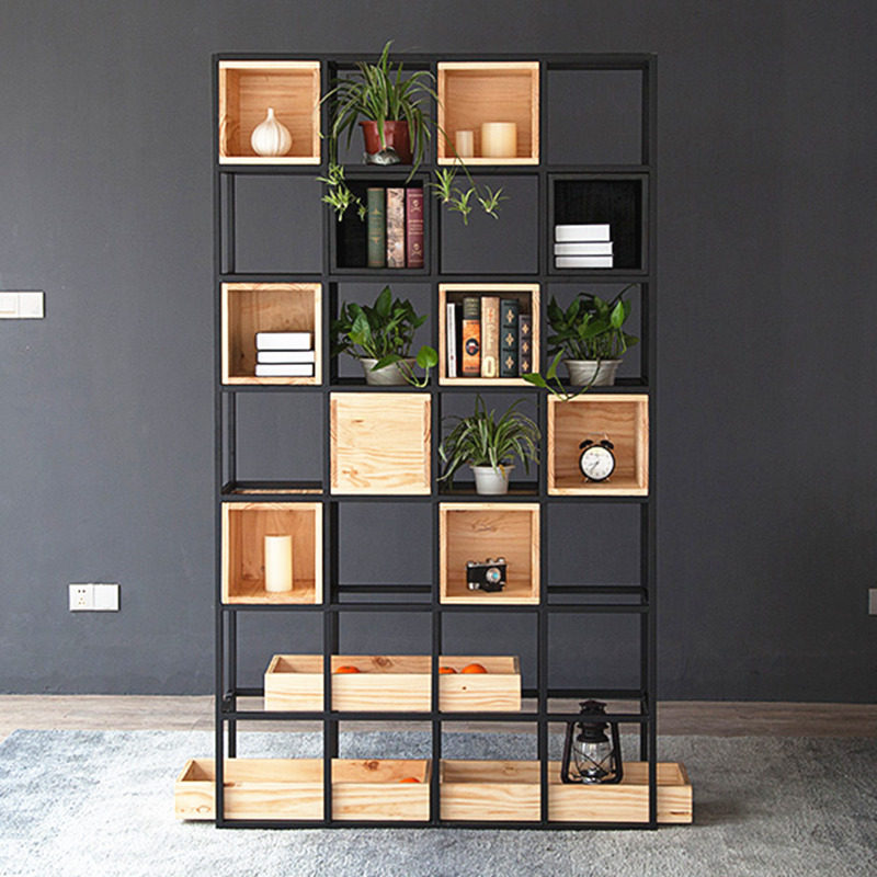 Screen partition shelf bookshelf industrial style porch lattice rack American loft office wrought iron clapboard shelf