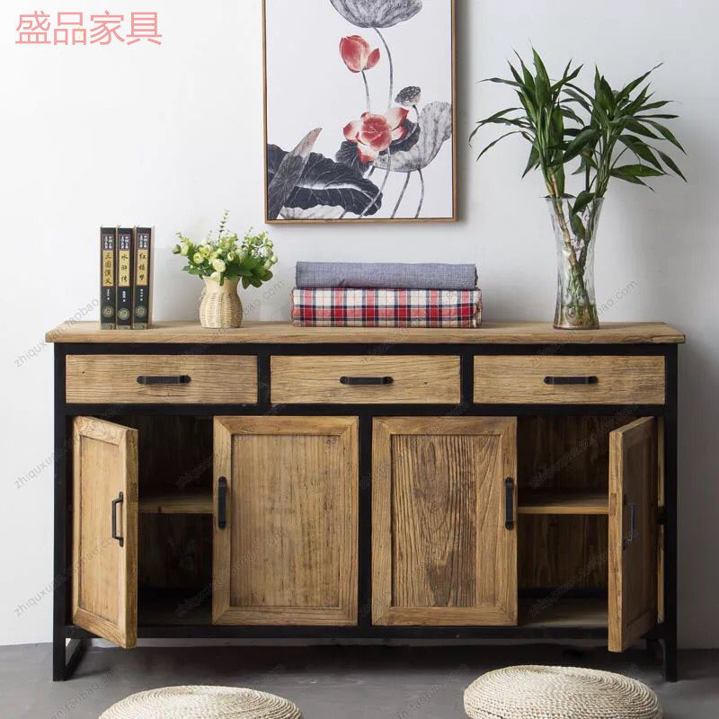 American pure solid wood retro wrought iron shoe cabinet foyer porch cabinet industrial wind storage storage cabinet locker sideboard