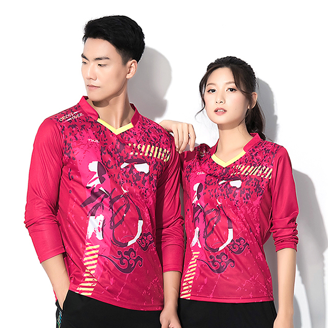 Long sleeved badminton T-shirt men's dry breathable table tennis jersey training match women's trousers