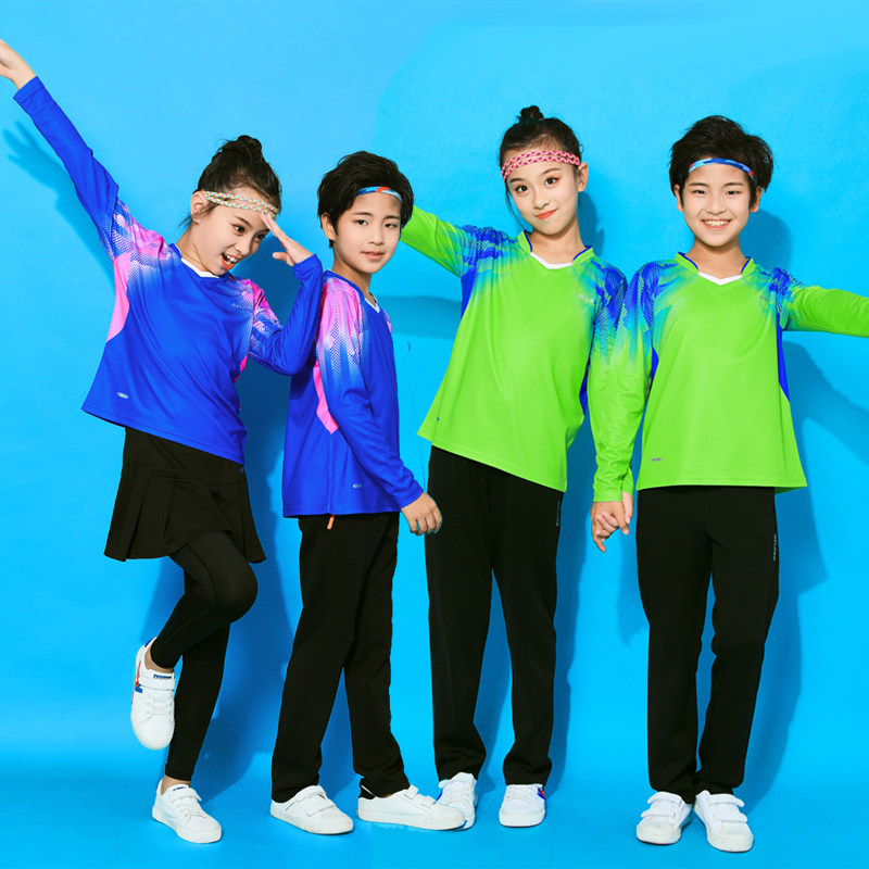 Spring and autumn male and female children long sleeves badminton suit speed dry overdraft air badminton clothes volleyball ping-pong training match clothes