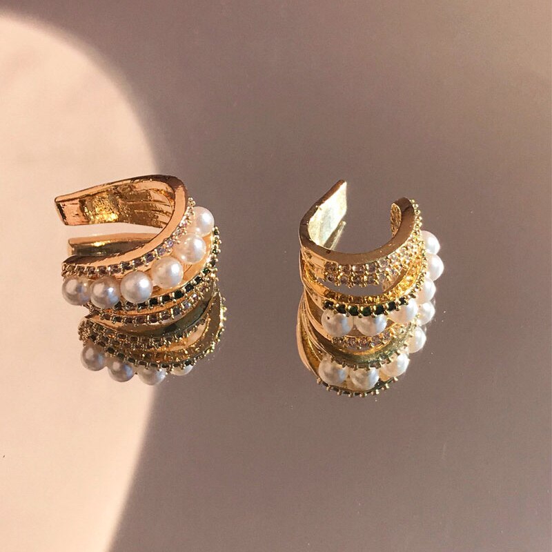 Aunt White 90 small - sized water drill pearl earbone clamp female Korean fashion temperament without ear hole earrings