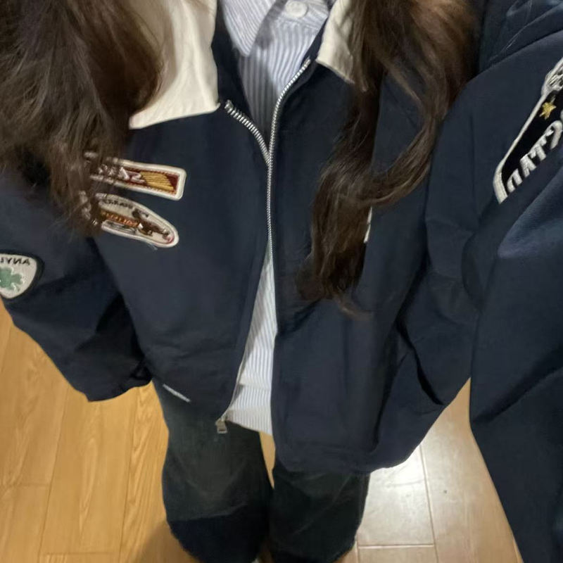 Retro Preppy Style Jacket for Women 2026 Spring & Fall New Style American Embroider Versatile Loose Baseball Uniform Jacket for Small People