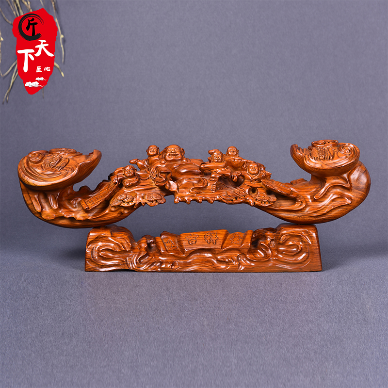 Yellow pear wood carving five son Denko as intended to pose solid wood living room decoration mahogany carving craft gift decoration gift gift