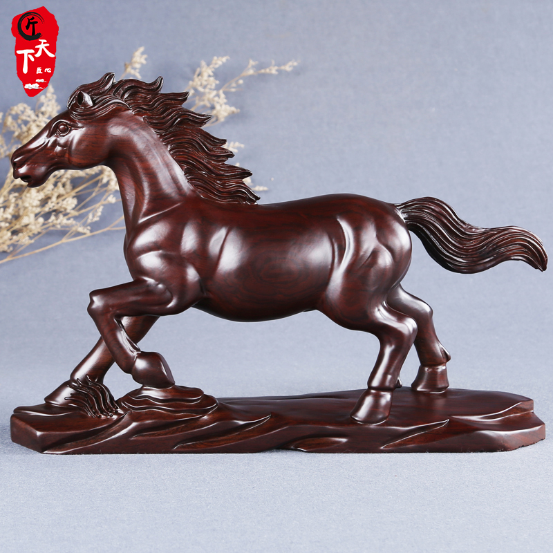 Black sandal carving horse to successful solid wood black horse office desktop Fengshui Redwood Craft
