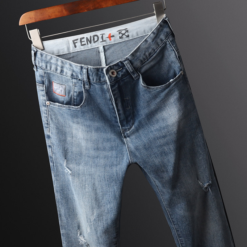 Heavy Weights upper body Fried Tide trending Hole Jeans Men's Body Straight Barrel 90% Pants Youth Washed Casual Pants