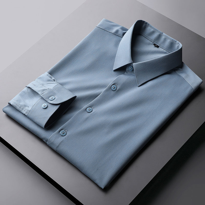 Classic Style New Design Spring Autumn Light Luxury Free Ironing Mercery Shirt Man Long Sleeve Blouse Blue Light Business Shirt