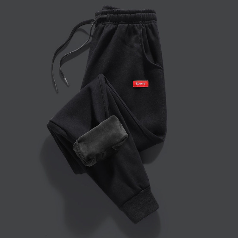 High-end men's pants! Stuffed and thickened warm plush sweatpants men's trousers autumn and winter with fleece corset foot sports cotton pants