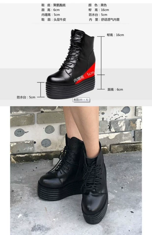 Mùa thu và mùa đông 2018 của phụ nữ mới, giày da đế dày đế cao, giày đế cao có độ dốc cao với bánh xốp Martin với đôi giày cao
