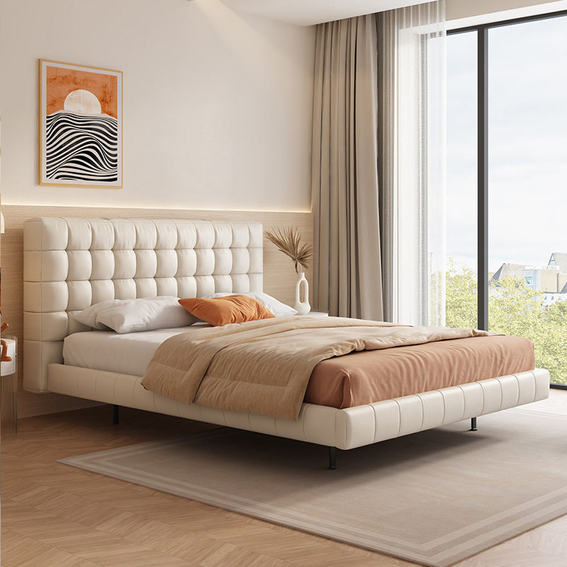 Yunyouyou bed suspension bed Italian minimalist leather soft bag bed light luxury master bedroom 1 8m large bed modern minimalist leather bed