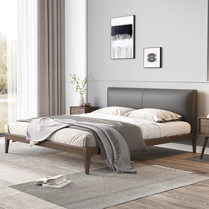 Nordic solid wood bed 1 8 meters small apartment double wedding bed bedroom minimalist leather modern minimalist side single bed