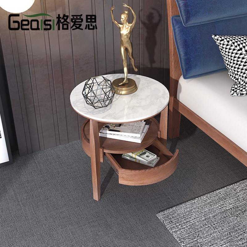 Nordic marble round bedside table bedroom bedside cabinet storage cabinet living room sofa corners and small round tables - Taobao