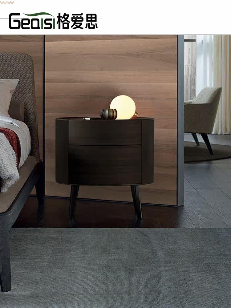 Nordic light luxury ash wood bedside table simple modern bedside storage cabinet bedroom drawer round locker side cabinet