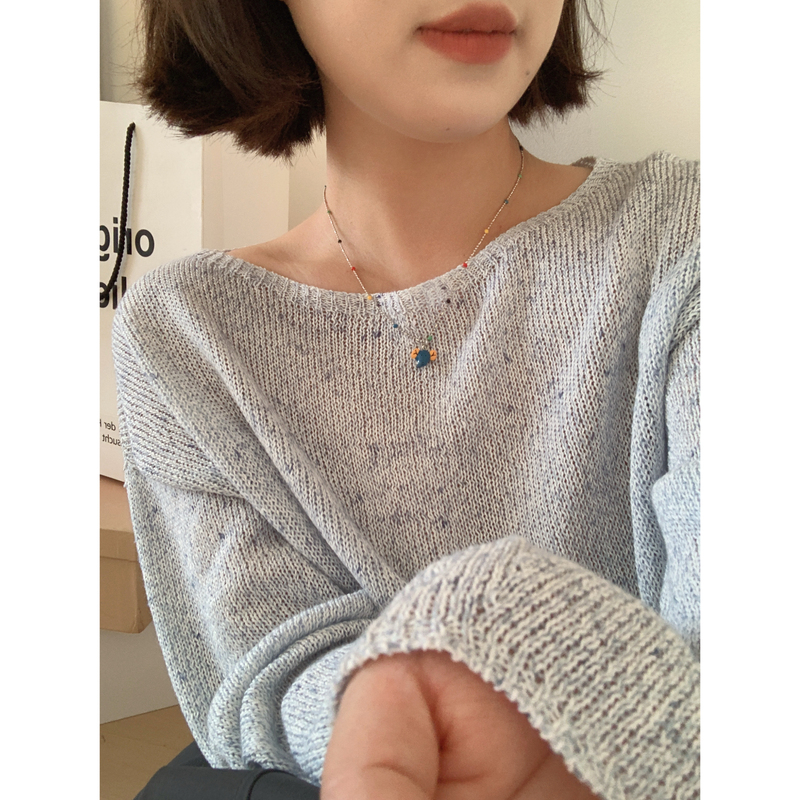 Xfystyle_ Lazy Style Multicolored Round Neck Knit Sweater, Loose and Slimming, Linen and Paper Yarn Sun Protection Cover-Up for Women in Summer