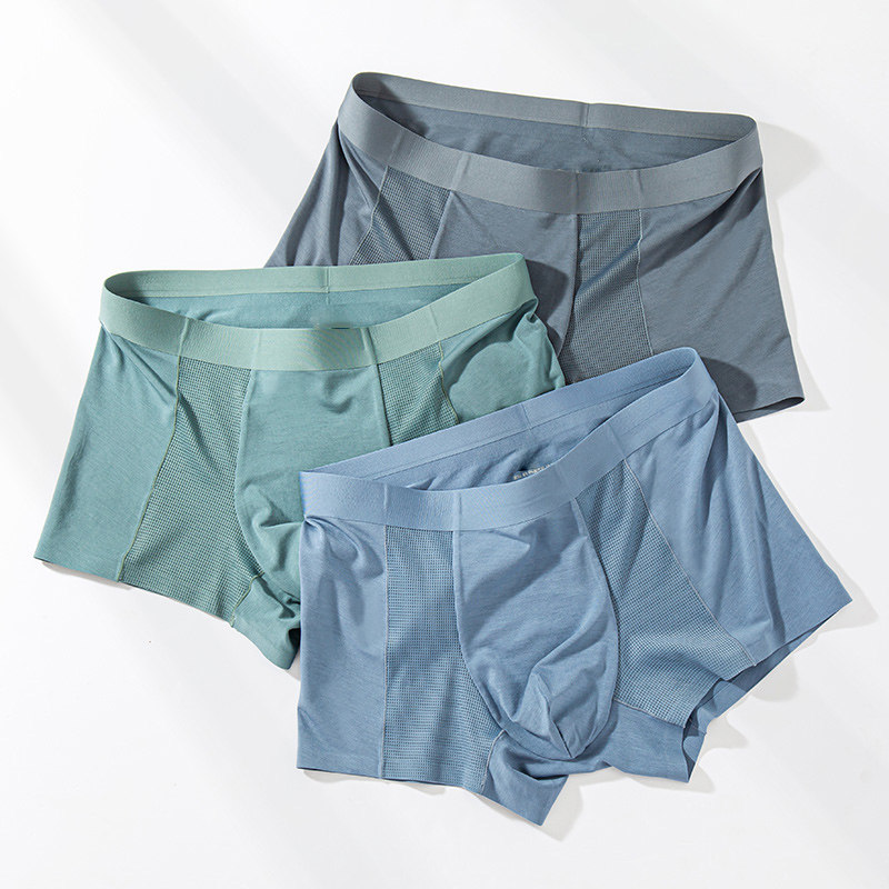 Men's underwear ice silk feeling boxer seamless breathable four-corner pants modal mid-waist sports shorts head 3 trendy