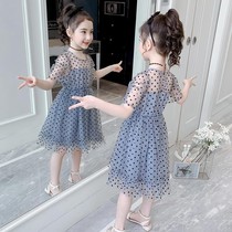 Girls dress summer dress 2021 new childrens Korean version wave point foreign style princess dress summer girl mesh skirt