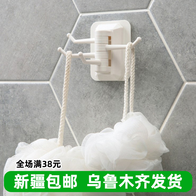 The open - hole indentation paste rotates 4 hook hook to the bathroom wall to contain hook shelf towel hook hook