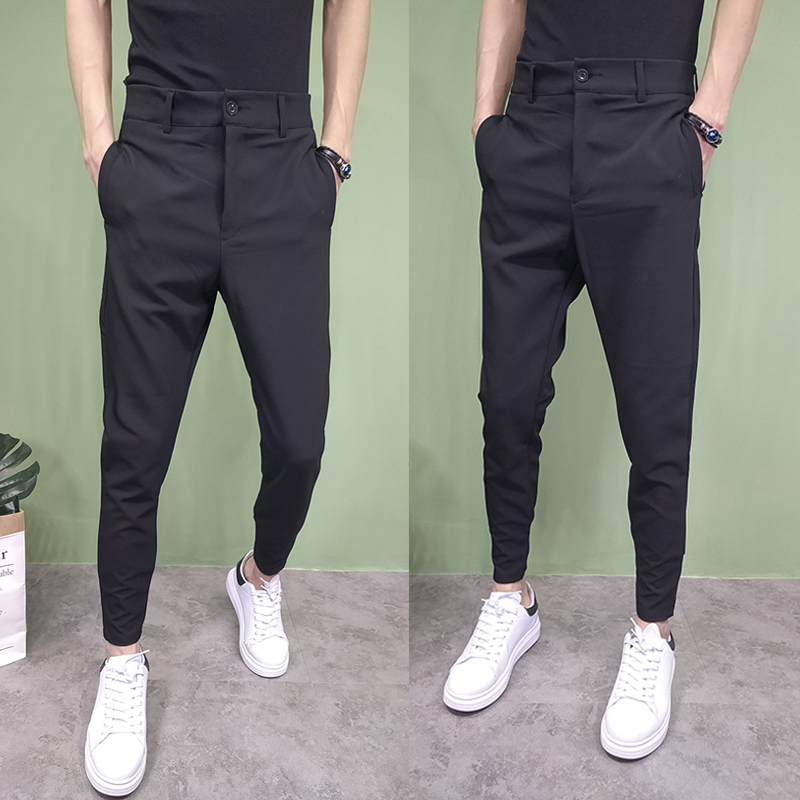 Mental society small group of pure black and physical smoke pipe pants Chaumen Han version Business Western pants net red identical casual bundle of mouth pants