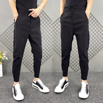 2021 spring new pure black thick slim pants trend Joker young Korean Haren pants men