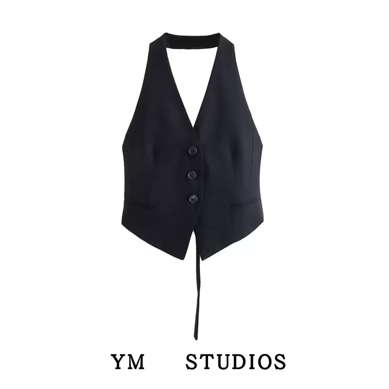 Sexy short fitted vest, thin base body-friendly classic suit jacket sleevless, backless