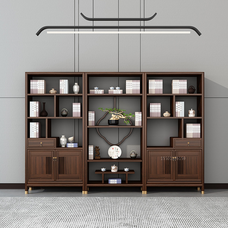 New Chinese Solid Wood Book Frame Combined Modern Simple Dobao Gattle Display Cabinet Zen Book Cabinet Decoration Cabinet