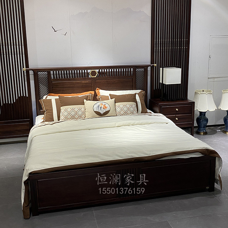 New Chinese solid wood bed modern Chinese-style villa master beds simple Zen Homestay furniture customization
