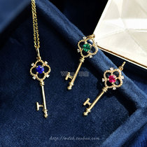 Wing｜Heart key 18k gold diamond-set emerald Red sapphire key pendant Original design with certificate