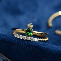 Wing｜Zhiruo 18k gold diamond Shaffley ring Small pineapple rich deep green gem light