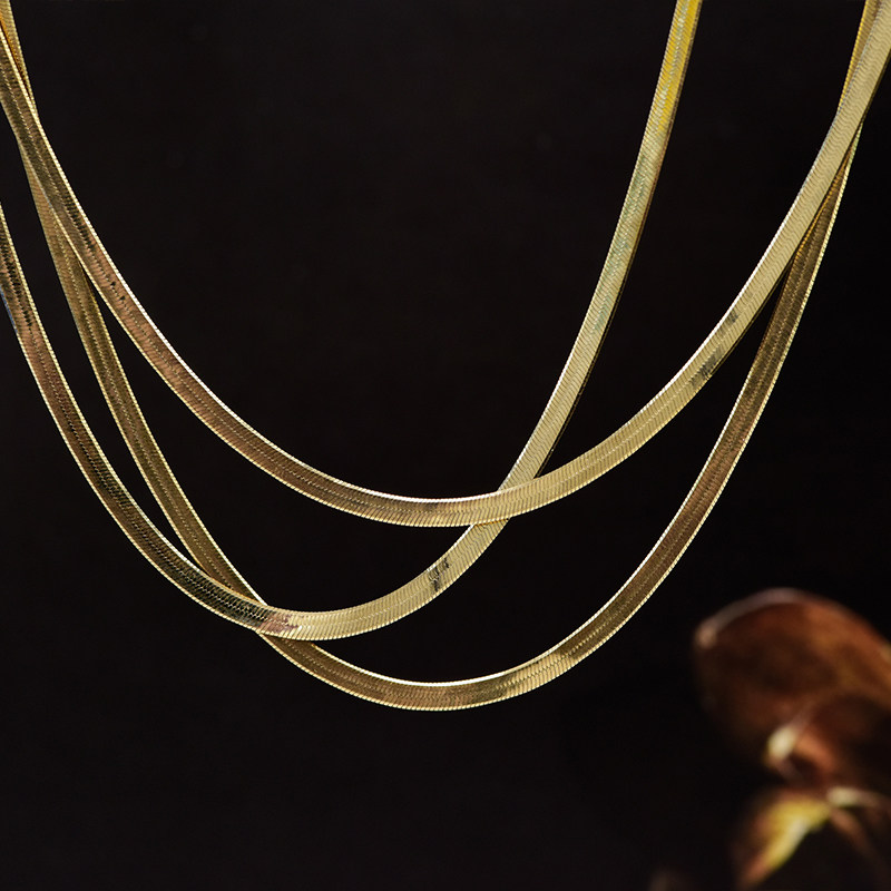 Wing (special) shining gold hot snake bone necklace 18k gold plain gold texture wide snake bone 40 45cm