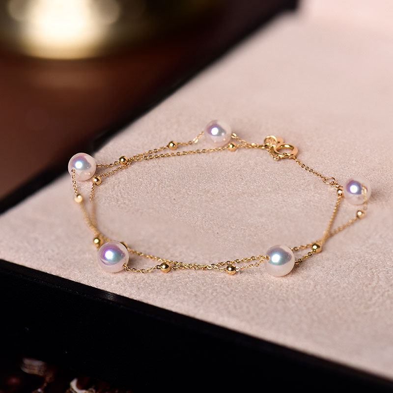 Wing -- star 18k gold chain akoya sea water pearl double layer hand refining