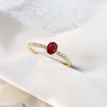 Wing ｜Molasses 18k gold diamond-set natural pigeon blood ruby ring for women with evidence boutique small red treasure