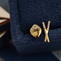 Wing｜My Golden rice bowl 18k gold diamond earrings Earrings Chopsticks shape AB version Q Meng original design