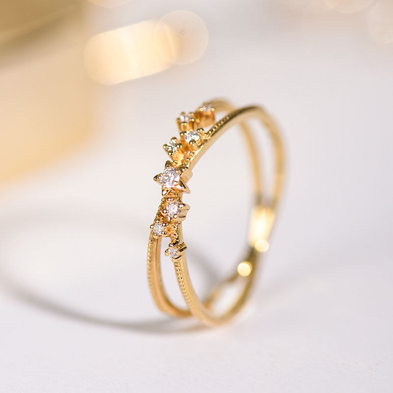 Wing｜Star orbit fragmented light 18k gold diamond star ring Cross - orbit ring arm romantically around guard