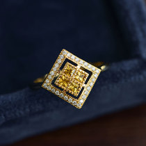 (Wing Jumbo)Daylight 18k yellow gold and diamonds vintage yellow sapphire ring shows slender hands