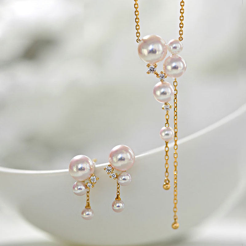 Wing | Cloud yarn 18k gold inlaid drill Akoya pearl necklace with a sense of ritual