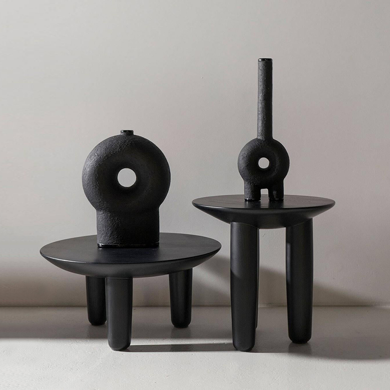 Wabi Sabi wind round combination coffee table modern minimalist black niche designer creative household Nordic shaped side table