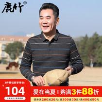 Spring autumn season middle-aged mens silk light cotton slim fit polo shirt daddy long sleeve t-shirt male spring dress blouse for older people