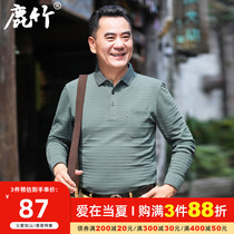 Spring Autumn Season Middle Aged Silk Light Cotton Long Sleeve T-Shirt Male Dad Spring Dress Blouse Middle-aged Men Casual Polo Shirt