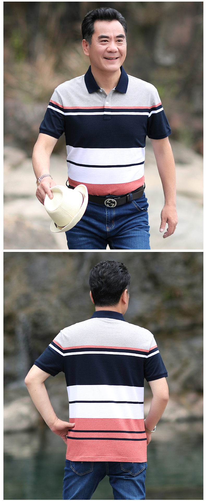 Luzhu ngắn tay t-shirt nam trung niên ve áo cha nạp 2018 mùa hè mới nam kinh doanh bình thường nửa tay áo polo áo sơ mi áo phông có cổ