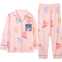 LuluNiu 2024 Spring Childrens Pajamas Girls Spring and Autumn Pure Cotton Big Children Girls Cotton Princess Home Clothes New Style