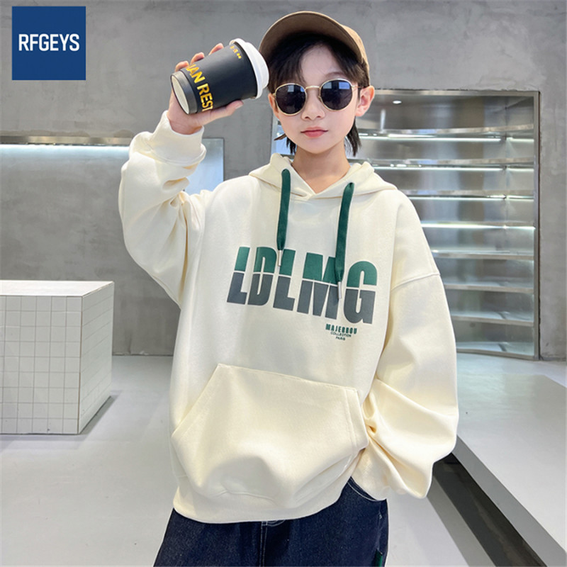 Korean version of American children's clothing 2025 autumn new children's simple letter sweatshirt medium and large children's casual hooded pullover