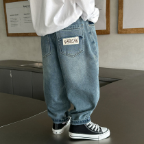 Day Ensemble Boy Clothing Boy Spring Clothing Jeans 2024 New Children Spring Autumn Pants Boy Spring Long Pants Fried Street