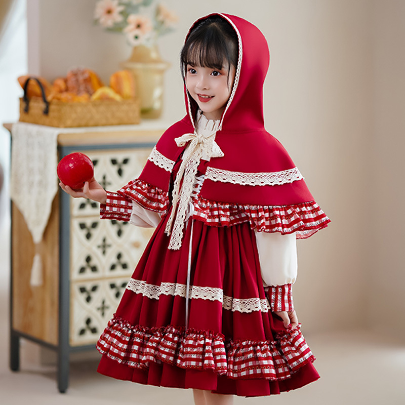 Little Red Riding Hood Costume Children's Christmas Princess Dress Cosplay Story Performance Costume the Match Girl Performance Costume